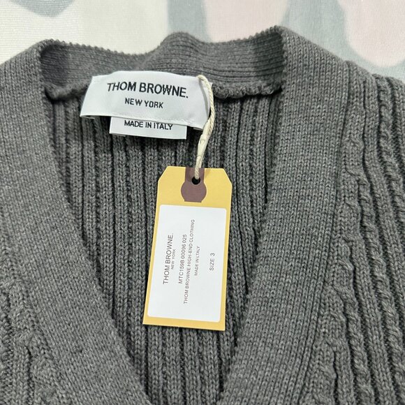 Thom Browne Women's Black Four-Striped Cardigan V-Neck Knitted Grey Jacket - Picture 2 of 6